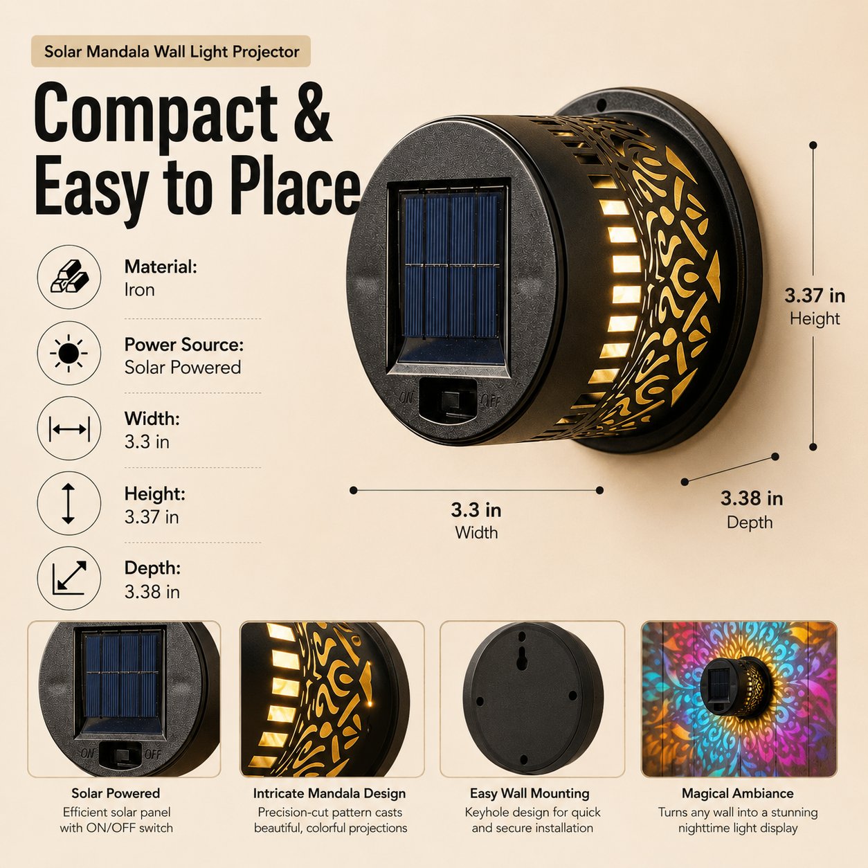 🌟Outdoor Patio Ambient Light Solar Powered Mandala Projector Lamp