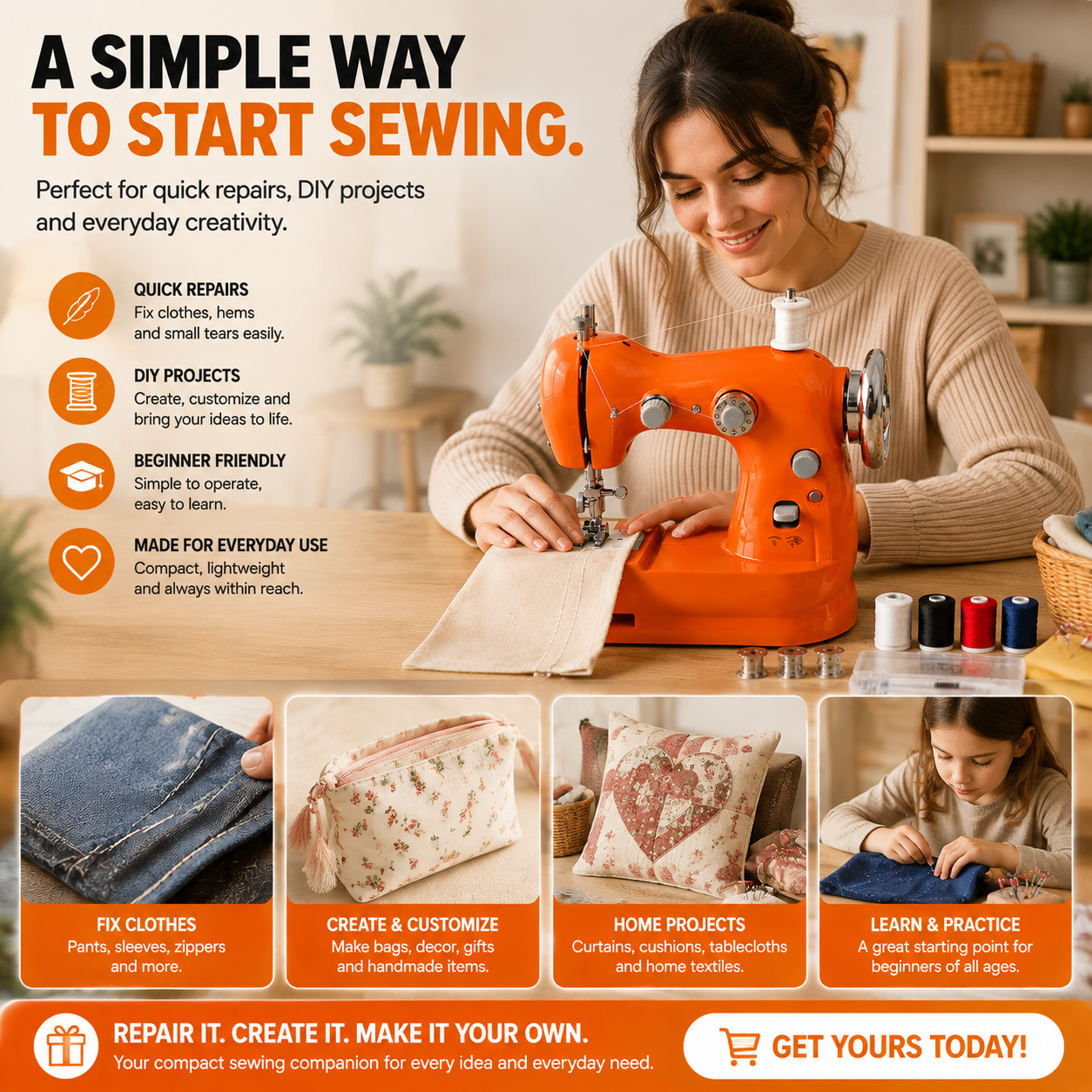 π HOME DIY SALE | Mini Electric Sewing Machine β Compact Sewing Helper for Repairs, Crafts & Creative Projects