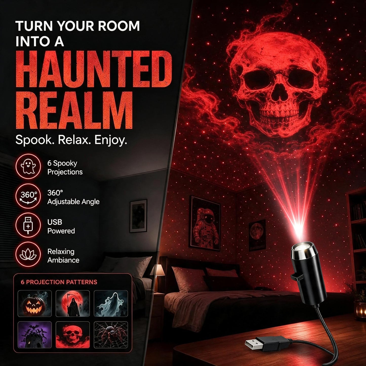 Plug-&-Play HD Christmas Projector β 6 or 10 Festive Scenes