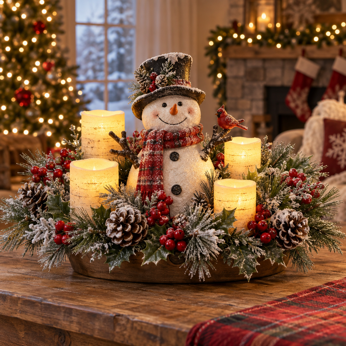 ❄️Christmas Lighted Centerpiece with Flameless Candle Glow❄️