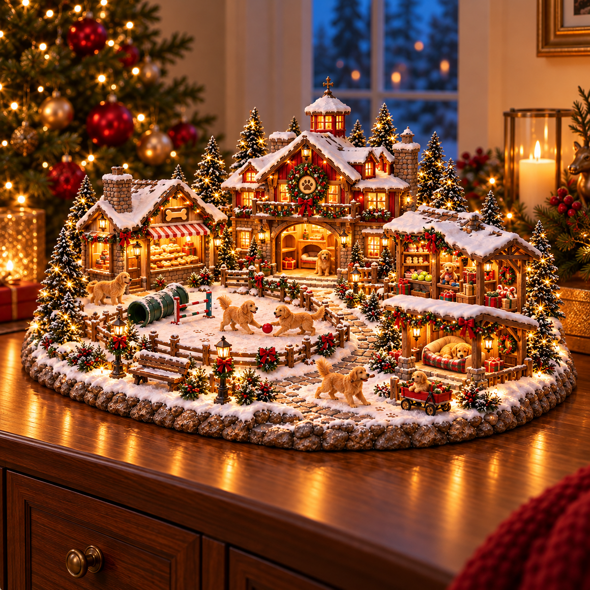 ❤️🔥🐕Christmas Golden Retriever Village – Lighted Dog Lover’s Holiday Scene🐶