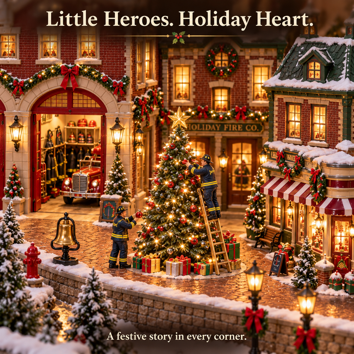 ๐ Christmas Fire Rescue Village โ Lighted Holiday Firehouse Scene ๐โจ