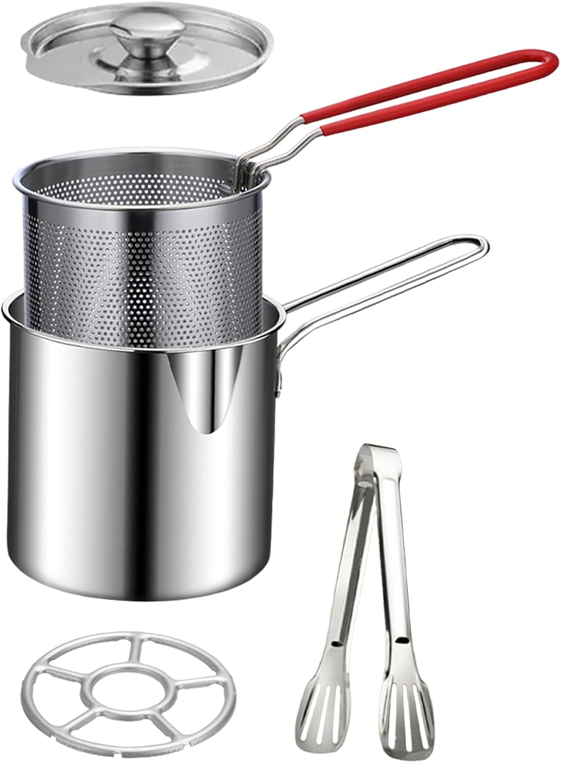 ⚡Personal Mini Deep Fryer Set – Stainless Steel Pot with Lift-Out Draining Basket & Food Tongs