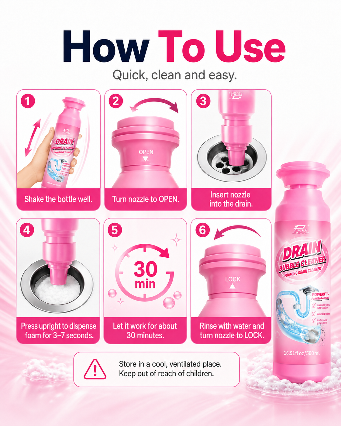 🫧 Foaming Drain Cleaner – Odor & Buildup Care | 500mL