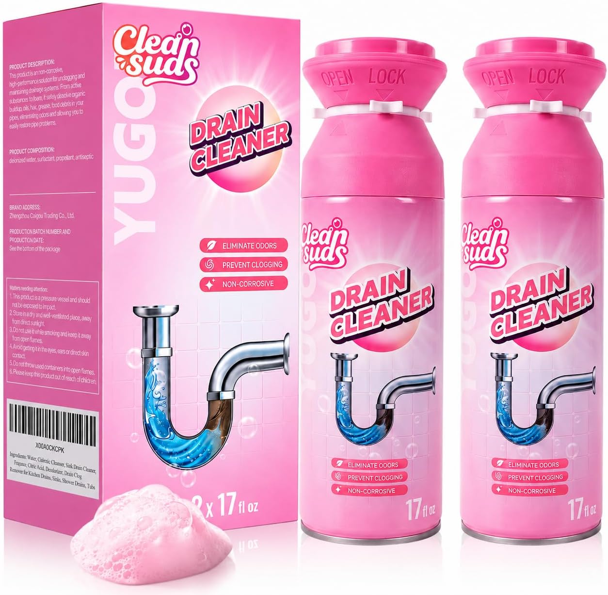 🫧Foaming Drain Cleaner 2-Pack | Sink & Drain Deodorizer