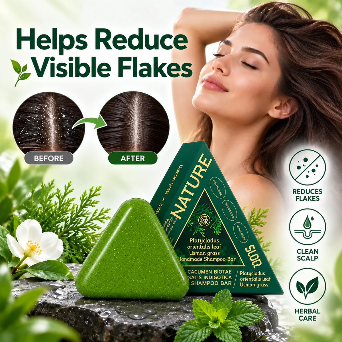 đź«§Herbal Seven Green Triangle Shampoo Bar