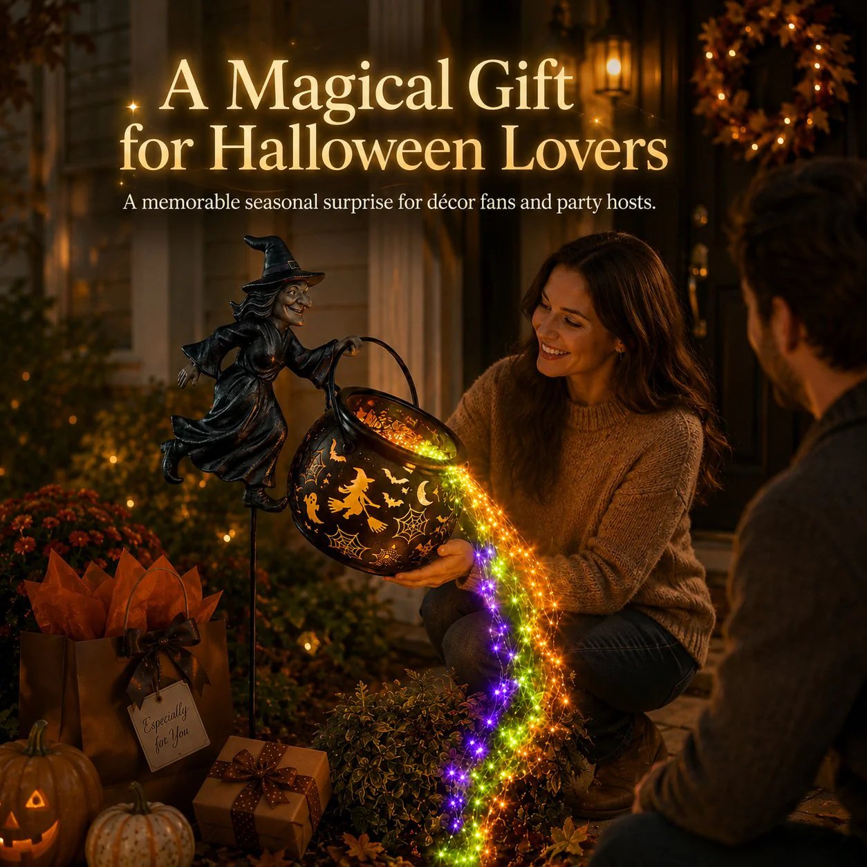 🧙♀️ Solar Witch Garden Stake Lights – Halloween Outdoor Decor with Magical Flowing LED Light | Waterproof Auto ON/Off Yard Decoration