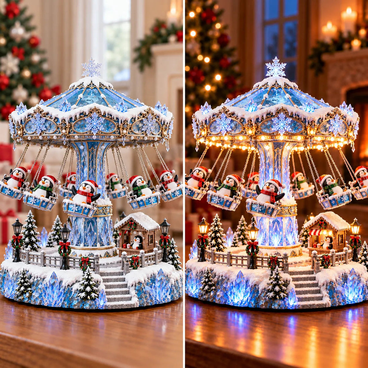 🐧 Penguin Winter Swing Carousel – Light-Up Rotating Christmas Decoration
