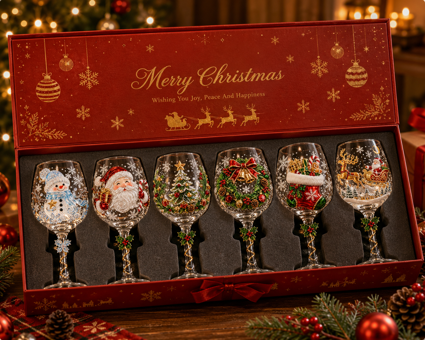 🔥🎁Christmas 3D Wine Glass Collection Gift Box Set✨