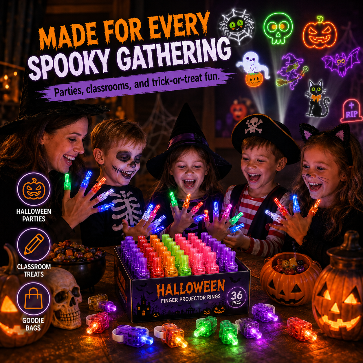 ๐ป๐ Halloween Finger Projector Rings โ LED Party Favors for Kids