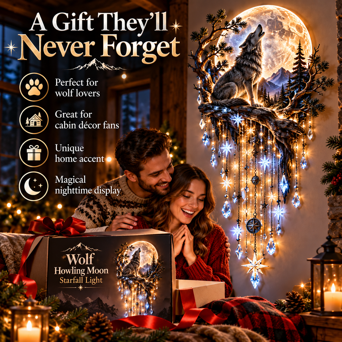 πΊπ Wolf Howling Moon Starfall Wall Light β Bring the Wild Home