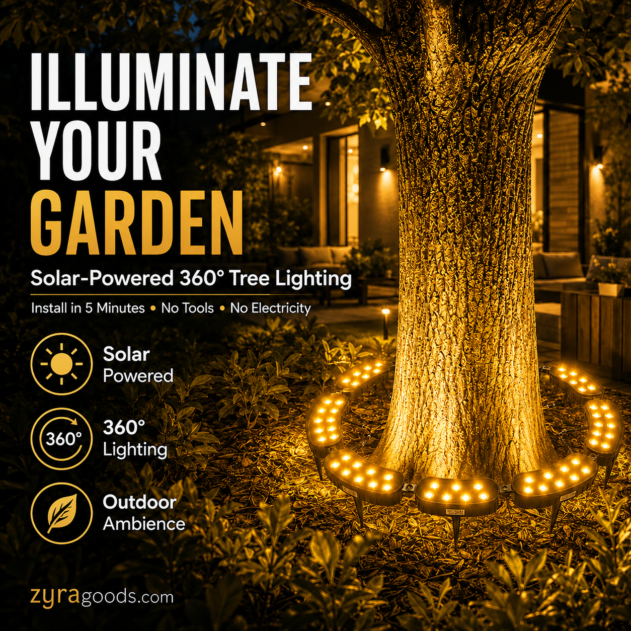 π³π‘ Ring-Shaped Solar Tree Lights β Weatherproof Outdoor Spotlights Ideal for Trees, Pillars, and Gardens