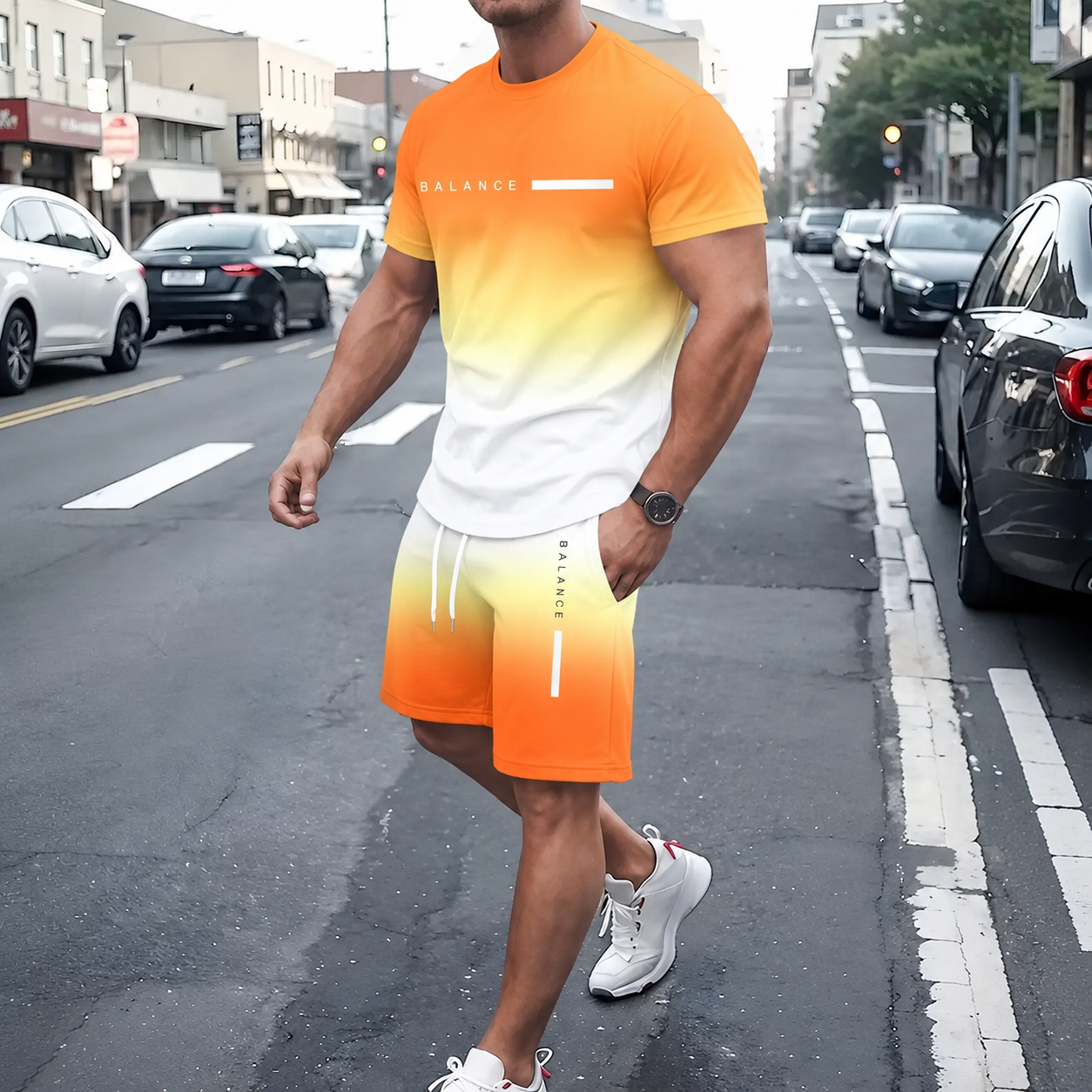 ? Men’s Gradient Short Sleeve Tracksuit 2-Piece Outfit Set