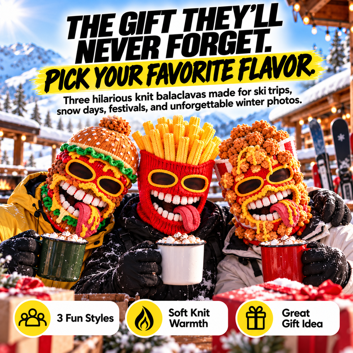 ๐ Funny Food Knit Balaclava โ Warm Full-Face Ski Mask for Winter Adventures