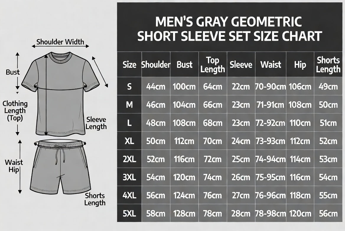 Men's geometric print short-sleeved T-shirt paired with drawstring shorts two-piece set