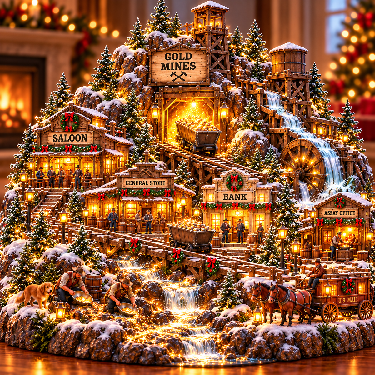 ⛏️✨ Gold Rush Christmas Mining Town™ – Lighted Old West Village with Moving Mine Cart & Gold Creek