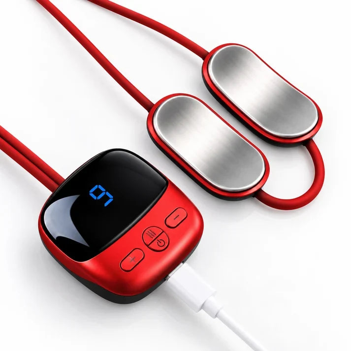 🔥Mini Necklace-Style Neck Massager — 4 Modes, 9 Intensity Levels, 3 Heat Settings, Smart Dual-Pulse Pendant Design💆♀️✨
