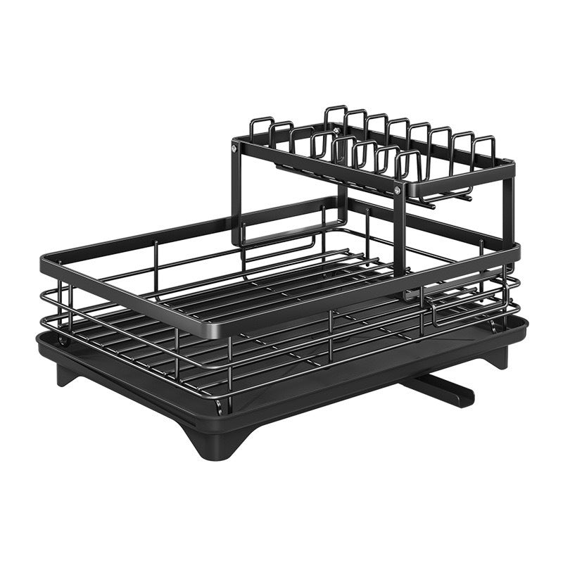 Foldable Over Sink Dish Drying Rack|Pull-Out 2-Tier Dish Drainer with Utensil Holder|Space Saving Kitchen Organizer for Small Kitchens