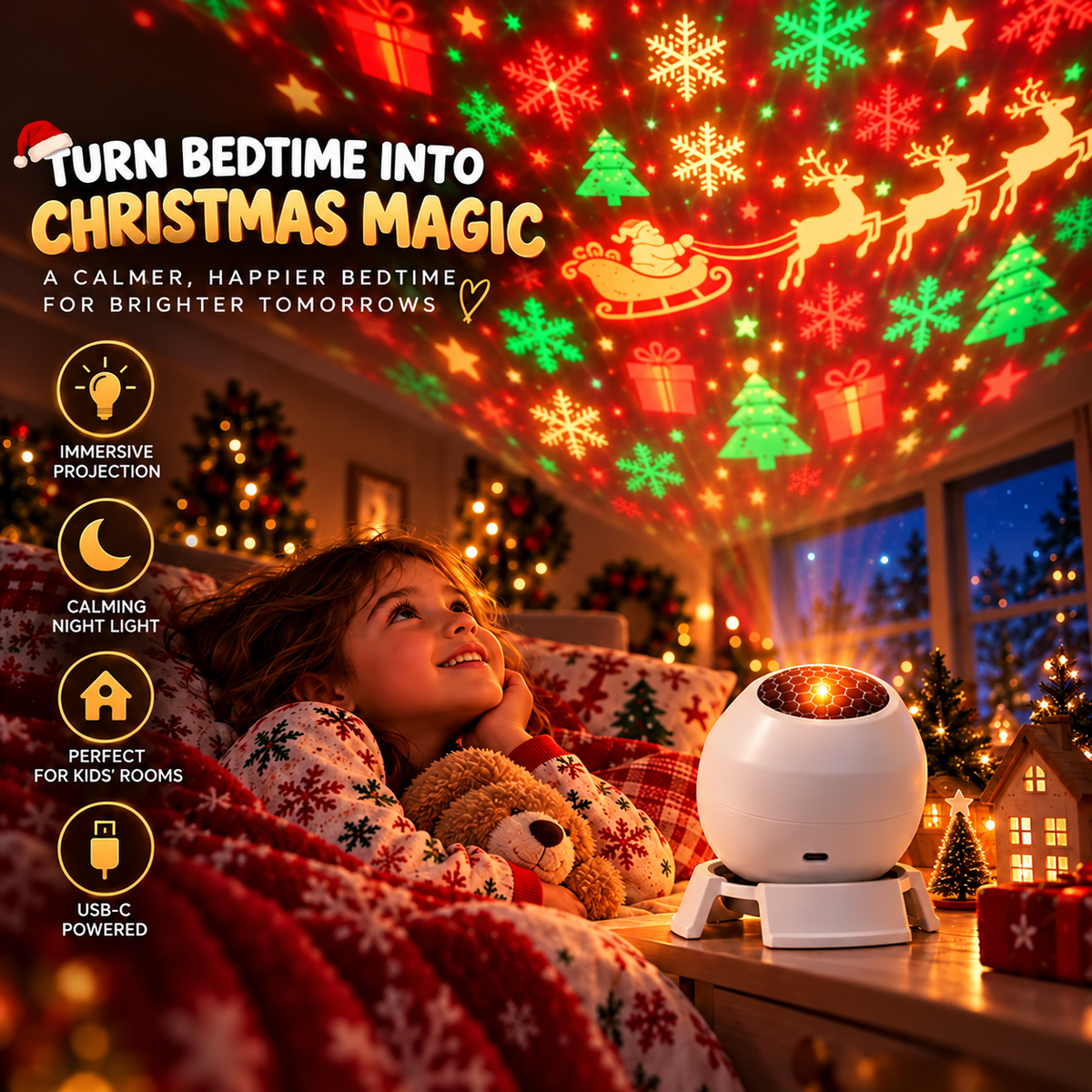 🎅Christmas Projection Light - USB Powered Festive Room Ceiling Decor✨