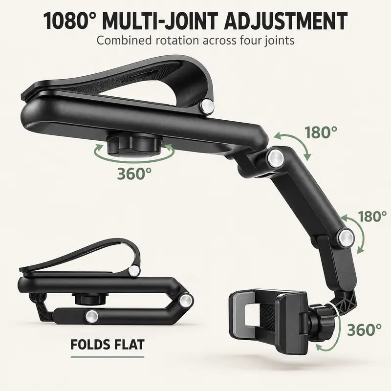✨Foldable Car Phone Holder for Sun Visor, Adjustable Arm with 360° Phone Rotation, Spring Clip Mount for 4–6.5 Inch Smartphones, Black,toolupgrade