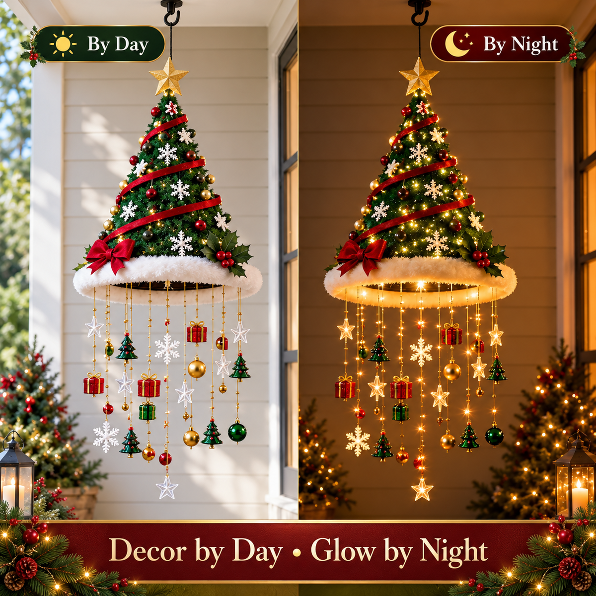 π Lighted Hanging Christmas Tree Chandelier β Warm LED Holiday Porch & Entryway DΓ©cor β¨