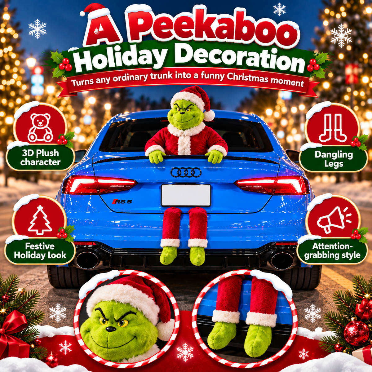 😈 Christmas Mischief Car Plush – Funny Peekaboo Trunk Holiday Decor