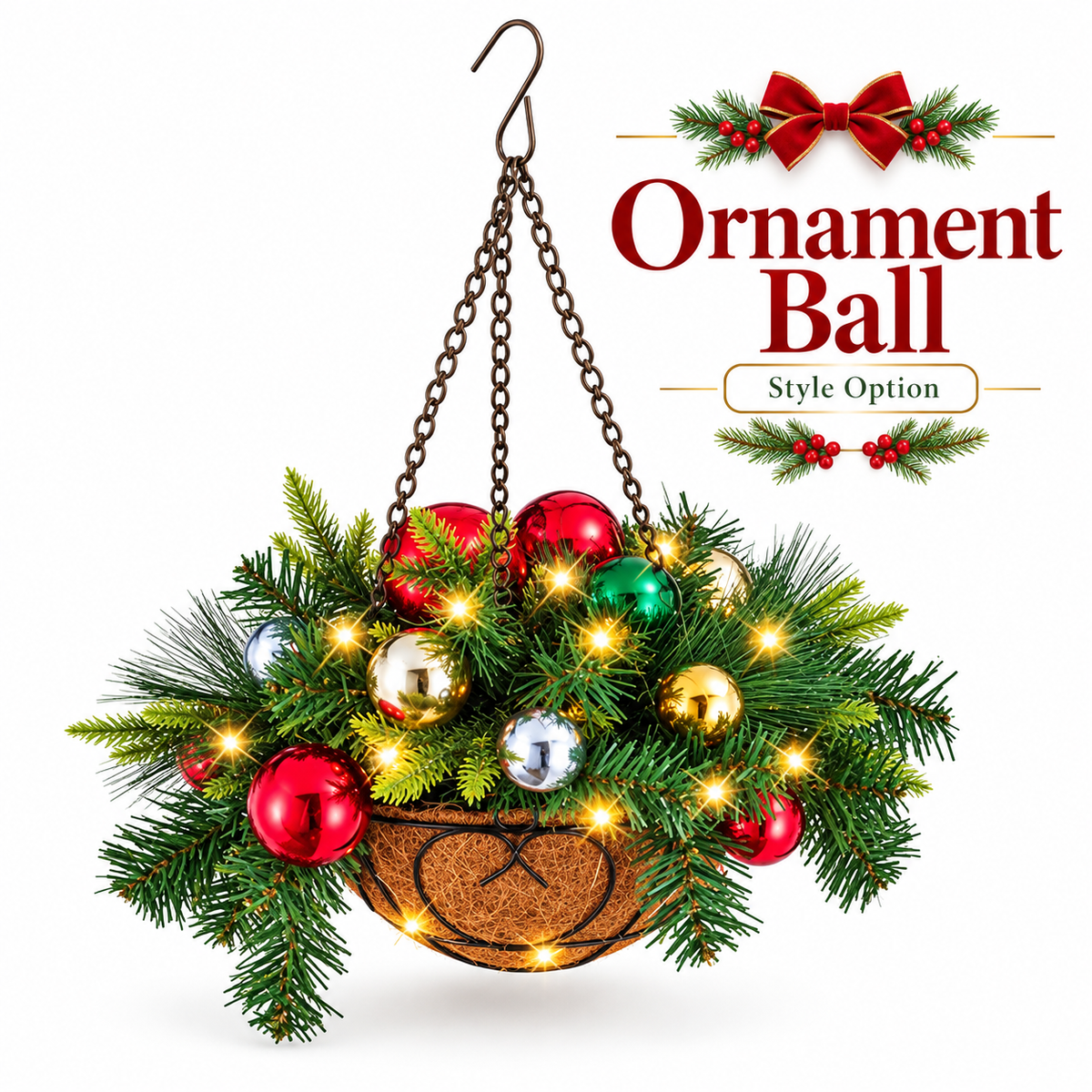 π Last Day 50% OFF π Pre-Lit Christmas Hanging Basket | Pre-lit, weather-resistant, and zero maintenanceπ