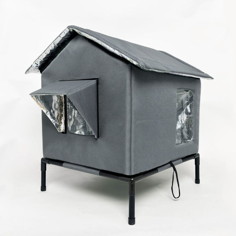 🎁🐈 All-Weather Elevated Outdoor Cat House – Waterproof Oxford Cloth, Thermal Aluminum Lining & Foldable Design 🌧️