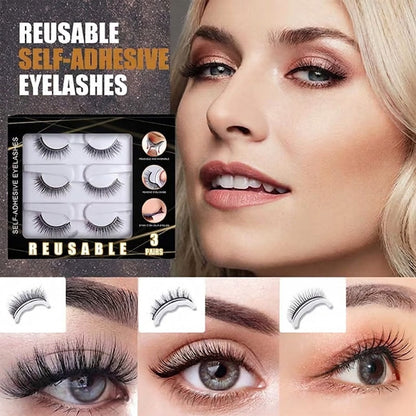 👁️Reusable Self-Adhesive False Eyelashes – 3-Pair Glue-Free Lash Set💕