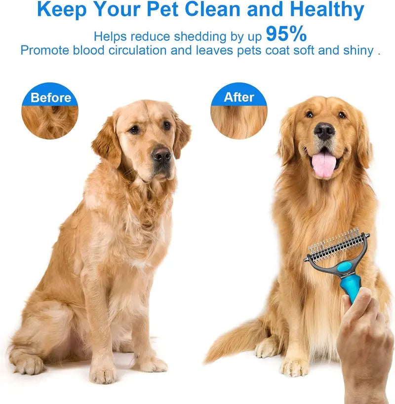 🔥Professional Double-Sided Pet Grooming Rake ✨ Undercoat Deshedding Tool for Dogs & Cats 🐶🐱