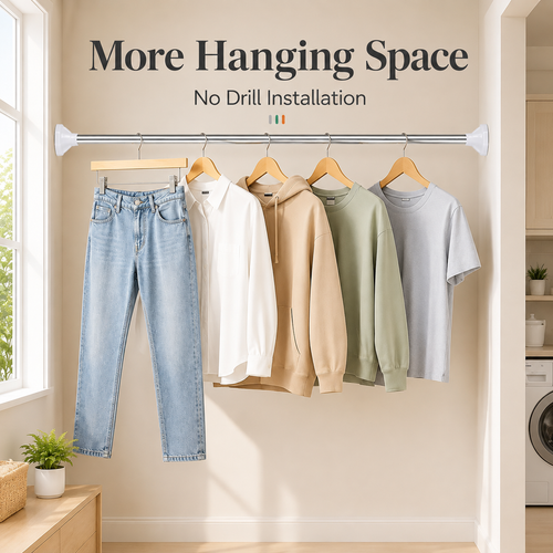 🧺 Expandable Closet Rod – Punch-Free, Adjustable, No Drilling