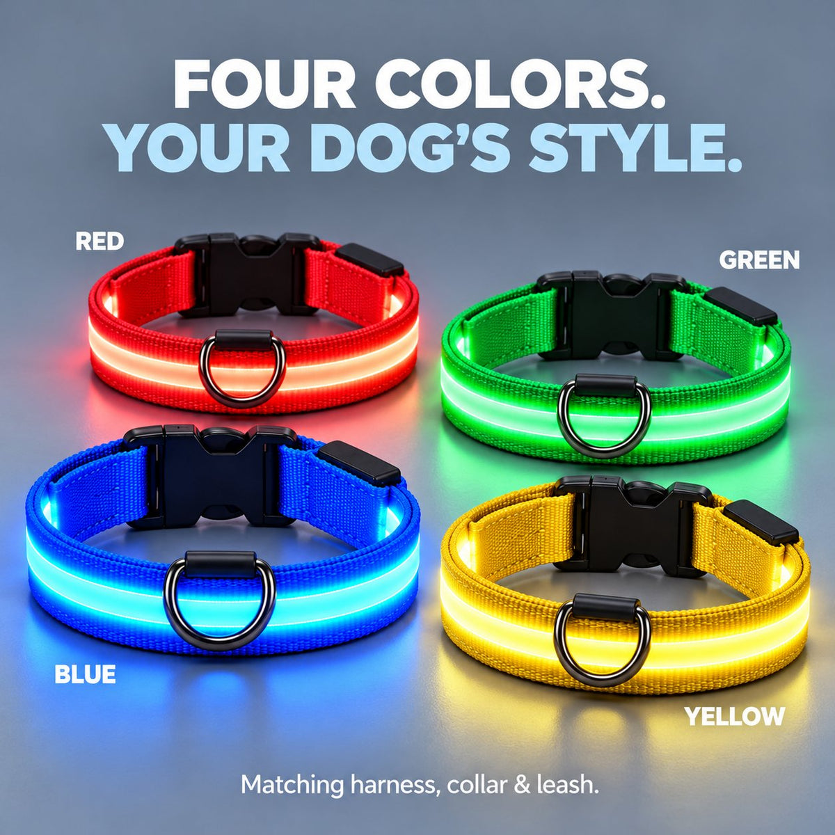 🐕✨ 3-Piece Rechargeable LED Dog Walking Set – Light-Up Harness, Collar & Leash for Safer Night Walks! 🌙🐾