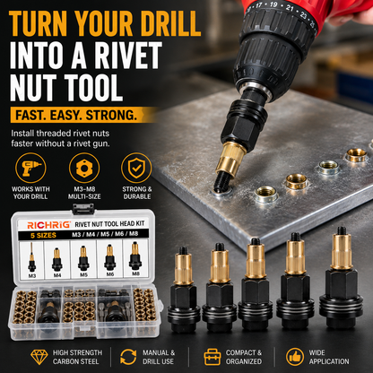 🛠️  Rivet Nut Tool – M3-M8 Rivnut Kit, Carbon Steel Manual Riveter, Auto Repair & Workshop Use