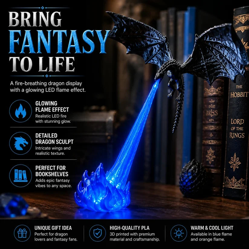 🐉 Dragon Bookshelf Lamp – Fire-Breathing LED Night Light, 3D Fantasy Shelf Decor