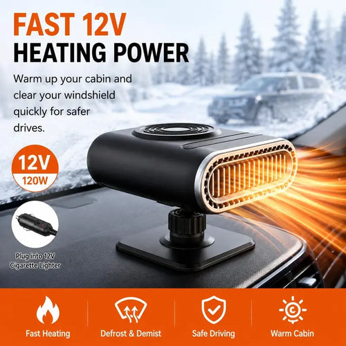 12V Portable Car Heater - 12v Power, Adjustable Defogging Windshield Demister 🚗