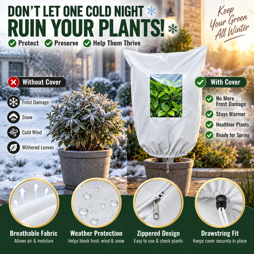 ❄️ Reusable Winter Plant Protection Cover – Frost Guard with Zipper, Drawstring & Clear Viewing Window