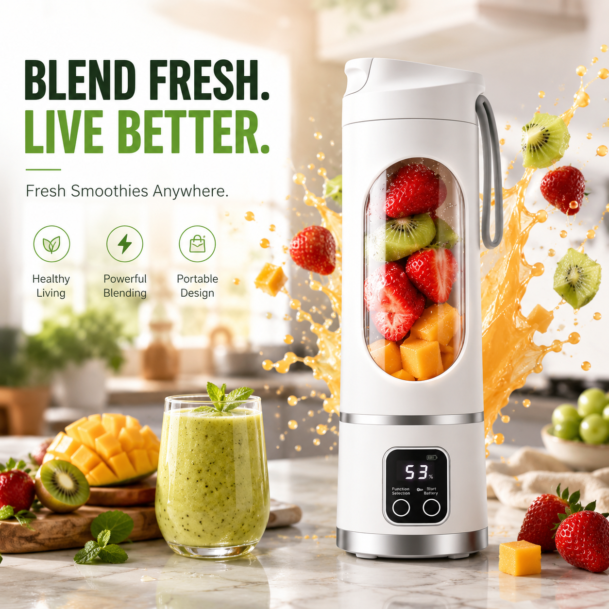 🔥Portable USB Blender with LED Display - Perfect for Smoothies & Juices