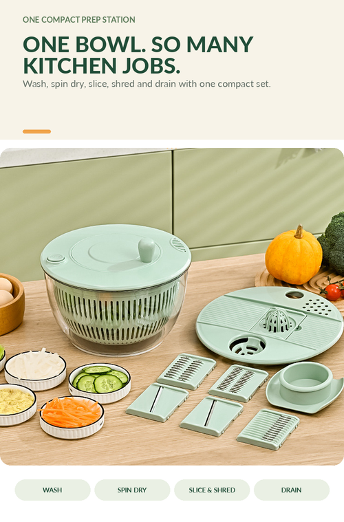All-in-One Salad Spinner & Vegetable Slicer Set | 6 Blades