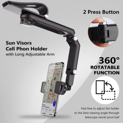 🚗📱 1080° Rotating Car Sun Visor Phone Holder – Adjustable Hands-Free Phone Mount ✨