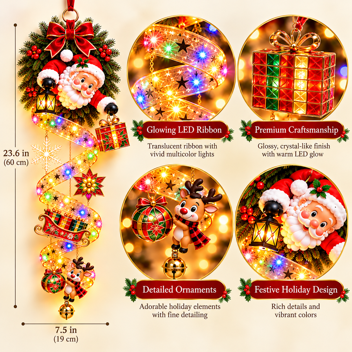 🎄 Christmas Magic Spiral Hanging LED Decoration – Santa & Snowman Holiday Door Decor ✨