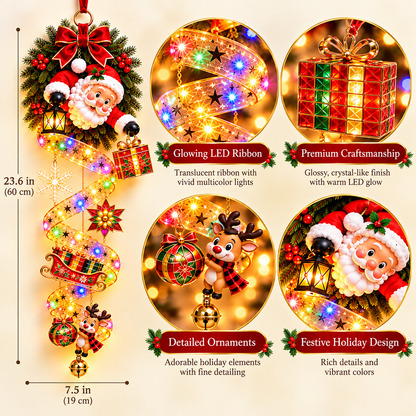 🎄 Christmas Magic Spiral Hanging LED Decoration – Santa & Snowman Holiday Door Decor ✨