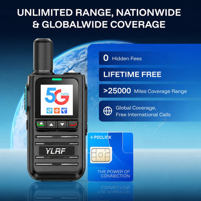 ✨5G LTE Global Walkie Talkie with Lifetime Free SIM – Unlimited Range POC Smart Radio with App – Rugged Waterproof Pocket Radio for Hiking & Off-Grid Teams 🌍