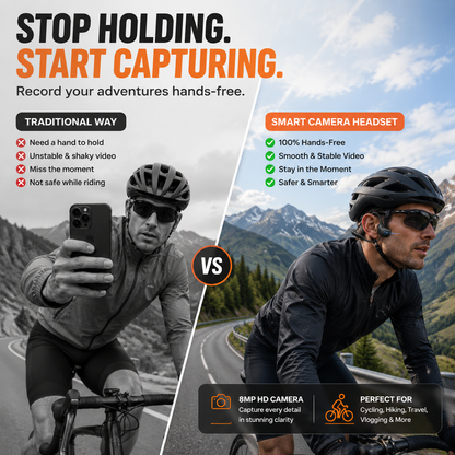👂8MP Smart Camera Open-Ear Headset – EIS Video, AI Assistance & 12H Battery
