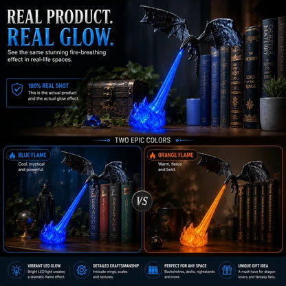 🐉 Dragon Bookshelf Lamp – Fire-Breathing LED Night Light, 3D Fantasy Shelf Decor