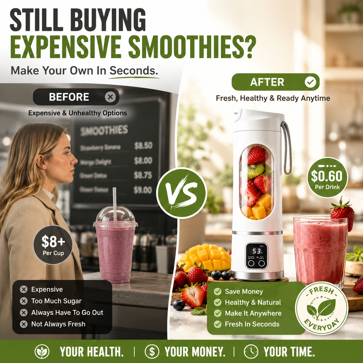 🔥Portable USB Blender with LED Display - Perfect for Smoothies & Juices