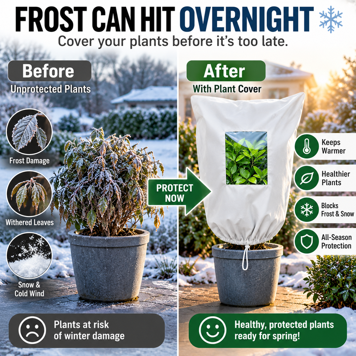 ❄️ Reusable Winter Plant Protection Cover – Frost Guard with Zipper, Drawstring & Clear Viewing Window