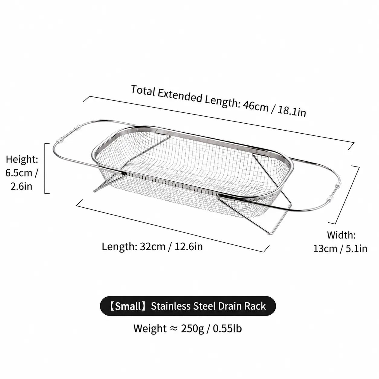 Stainless Steel Expandable Over-The-Sink Colander Strainer Basket