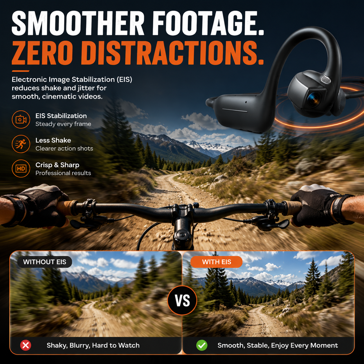 👂8MP Smart Camera Open-Ear Headset – EIS Video, AI Assistance & 12H Battery