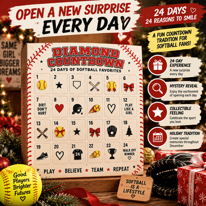 🥎 Softball Advent Calendar – 24-Day Christmas Countdown Gift for Girls, Players & Teammates