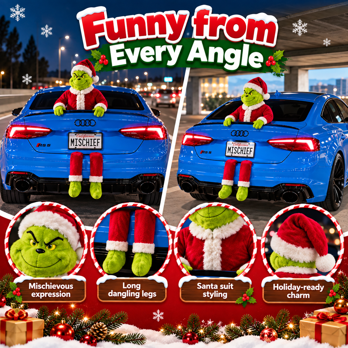 😈 Christmas Mischief Car Plush – Funny Peekaboo Trunk Holiday Decor